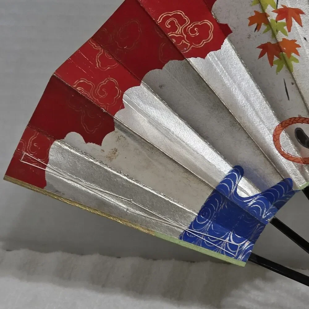 Vintage Oriental Folding Fan Floral Cart Design 19 1/2